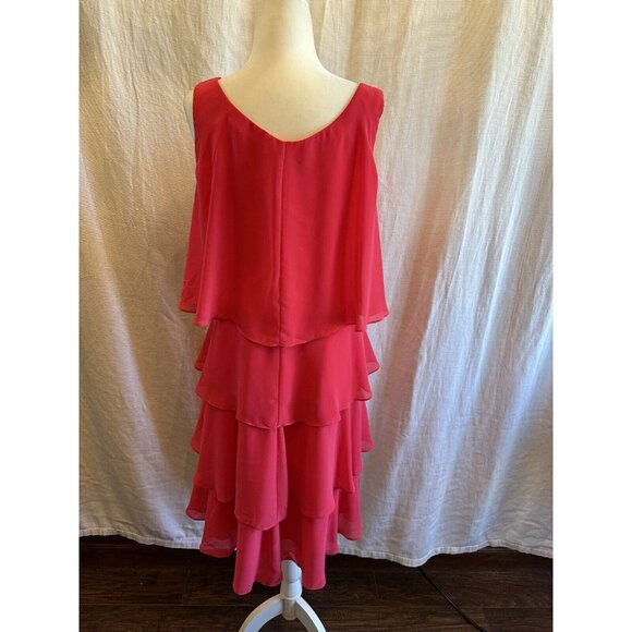 SLNY Dress Sz 12 Raspberry Pink Rhinestone Chiffon Tiered Sleeveless Sheath - Picture 4 of 11